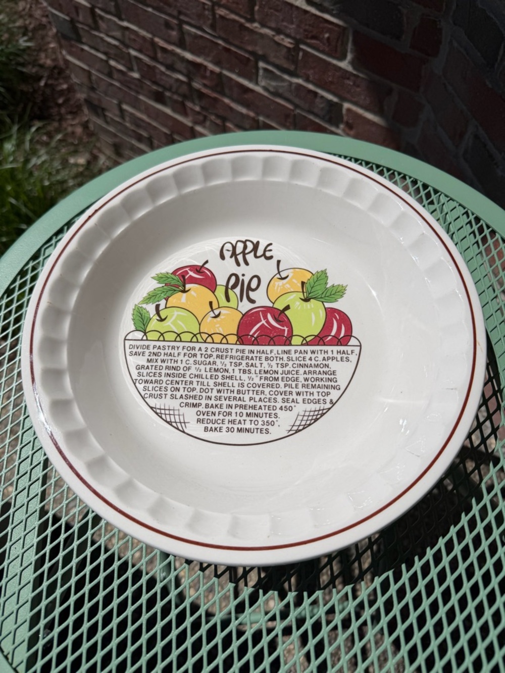 Hankook Apple Pie Plate Baking Dish Pie Recipe Vintage